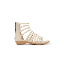 TRASE Women Cream Solid Gladiators Flats image 4