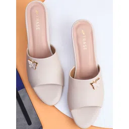 TRASE Women Cream Solid Synthetic Leather Block Heels-picture-11