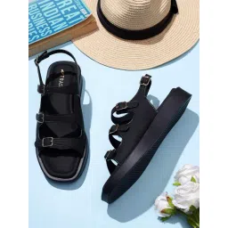 Trase Women's Black Ankle Strap Wedges-picture-23