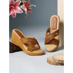 Trase Women's Tan Cross Strap Wedges-picture-42