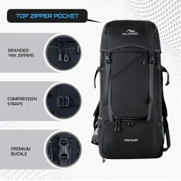 trawoc IGNITE 50 Litre Travel Bag Front & Top Open Backpack for Hiking Trekking Camping, Rucksack for Men & Women with Rain Cover and Shoe Compartment SHK020 image 1