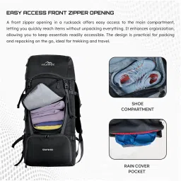 trawoc IGNITE 50 Litre Travel Bag Front & Top Open Backpack for Hiking Trekking Camping, Rucksack for Men & Women with Rain Cover and Shoe Compartment SHK020 image 4