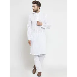 TREEMODA Men White Embroidered Kurta with Pyjamas-picture-37