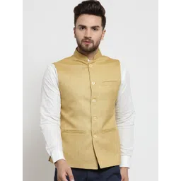 TREEMODA Men Yellow Solid Nehru Jackets-picture-39