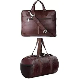 Premium 2-in-1 Leather Bag Set for Men | Business Messenger & Duffel Bag Combo, Brown | Professional Laptop Briefcase with Shoulder Strap & Travel Carry-On Luggage (Royal Rush)-image-0
