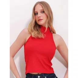 Trend Alacati stili Solid Fitted High Neck Crop Top-picture-25