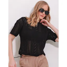 Trend Alacati stili Women Black Round Neck Cotton Top-picture-24