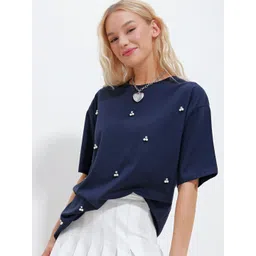 Trend Alacati stili Women Solid Henley Neck Cotton T-shirt-picture-35