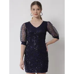 Trend Arrest Embellished Puff Sleeves Sequined Detailed Sheath Mini Dress-picture-20