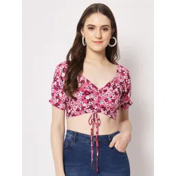 Trend Arrest Floral Printed Sweetheart Neck Ruched Detail Crop Top-picture-26