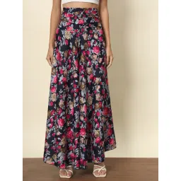 Trend Arrest Navy & Pink Floral Print High Rise Palazzos-picture-27