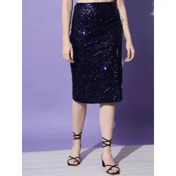 Trend Arrest Navy Embellished A-Line Midi Slit Skirt-picture-30