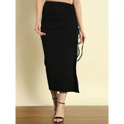 Trend Arrest Straight Drawstring Side Slit Midi Skirt-picture-15