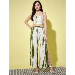 Trend Arrest White & Green Tie - Dye Crop Top With Pants-picture-36