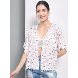 Trend Arrest White Floral Print Pom Pom Shrug-picture-42