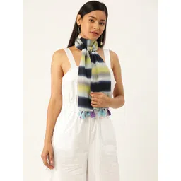 Trend Arrest Women Navy Blue & Yellow Striped Scarf-picture-41