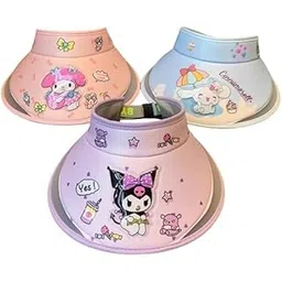 TREND-ASPIRE Cutest SANROI Kuromi Friends Sun Visors Hat Sun Protection Visors for Women Men Kids Adjustable Elastic-Pack of 01 (Mix Design) Multicolour-picture-38