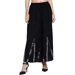 trend level Mirror Rayon Flared Thread Embroidery Sharara Palazzo Pants for Women-picture-33