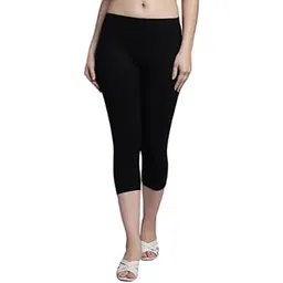trend level Women's Cotton Lycra 3/4th Cropped Solid Skinny Capri Leggings-picture-30