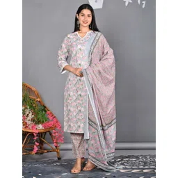 TREND ME Women Floral Printed Regular Pure Cotton Kurta with Trousers & With Dupatta-picture-22