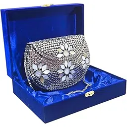 Trend Overseas Premium Gift Silver metal Beaded Ethnic purse Girls Bridal Bag with Velvet Box-picture-27