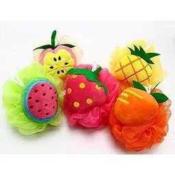 Trendegic Fruit design children baby cleaning body shower soft scrubber loofahs for women men and kids (multi pattern - 2 pcs)-picture-39