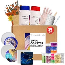 trendikraft 29pcs DIY Three Coaster Epoxy Resin Art Materials Kit with Dry Flowers for Making 3 Coasters with Silicone Moulds, Glitters, Flakes, Color Pigments & More (2:1 Resin to Hardener, 150gm)-picture-30