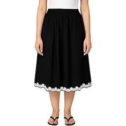 trending trading Black Rayon Midi Skirt for Women & Girls | Flared A-Line Below Knee Length Skirt | All Season Pull-On Style Casual Wear-picture-38