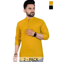 TrendiVastra Men Pack of 2 Solid Daily Cotton Straight Kurtas-picture-22