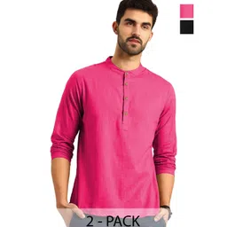 TrendiVastra Selection Of 2 Mandarin Collar Cotton Pathani Kurta-image-3