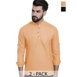 TrendiVastra Selection Of 2 Shirt Collar Cotton Pathani Kurta-image-5