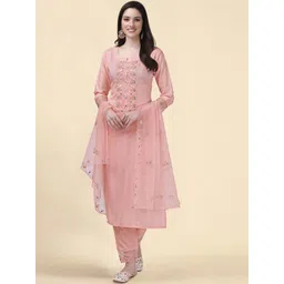 Trendmalls Women Floral Embroidered Regular Kurta with Trousers & With Dupatta-picture-17