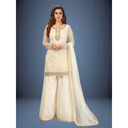 Trendmalls Women Floral Embroidered Regular Mirror Work Kurti with Palazzos & With Dupatta-picture-16