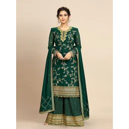 Trendmalls Women Floral Embroidered Regular Sequinned Kurti with Palazzos & Dupatta-picture-15