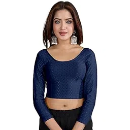 trendmalls Women's Dobby Pure Cotton Elastin Stretchable Readymade Round Neck Full Length Sleeves Blouse Choli Stylish Saree Blouse Ready to Wear-picture-13