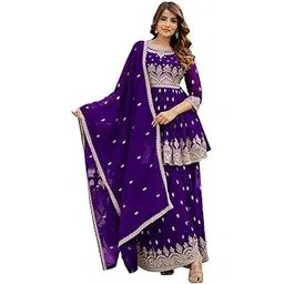 trendmalls Women's Georgette Embroidery Pleated Kurta Sharara with Dupatta Salwar Suit Set-picture-25
