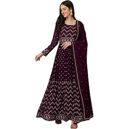 trendmalls Women's Georgette Embroidery Salwar Suit Set Anarkali Kurta Pant with Dupatta-picture-29