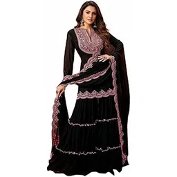 trendmalls Women's Georgette Embroidery Sequence work Kurta Sharara Set with Dupatta Kurta Set for Women-picture-18