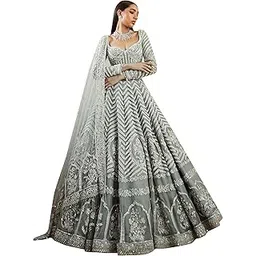 trendmalls Women's Georgette Sequin Embroidery Work Lehenga Choli with Dupatta For Women (L292-Grey-Semi-Stitch)-picture-11