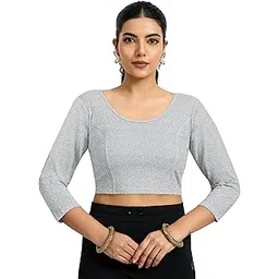 trendmalls Women's Polyester Elastane Zari Stretchable Round Neck 3/4 Sleeves Blouse Choli Stylish Saree Blouse Ready to Wear-picture-43