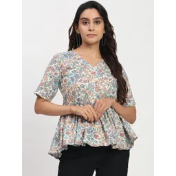 TrendRush Women Paisley Printed V-Neck Peplum Top-picture-23