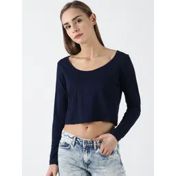 Trends Tower Women Navy Blue Pure Cotton T-shirt-picture-20