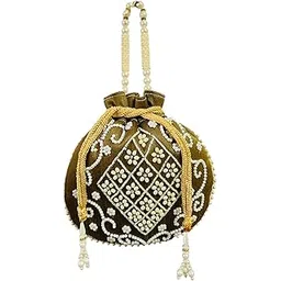 trendy crafts Handmade Baby Pink Potli Bag with Pearl Handle & Tassels | Handcrafted Bridal Clutch for Women | Stylish Embroidered Pouch for Weddings, Festivals & Parties-picture-43