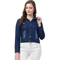 Trendy Elegant Women's Denim Jacket, Navy Blue, Long Sleeve, Button Front, Casual Style, Size S, 40 x 25 x 10 cm-picture-22