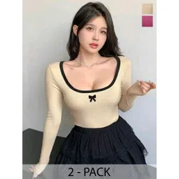 TRENDY ERA Women Pack Of 2 Ribbed Organic Cotton Fitted Top-picture-19