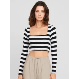 TRENDY ERA Women Striped Monochrome Fitted Crop Top-picture-21