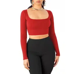 TRENDY ERA Women Vertical Stripes Striped Scoop Neck Long Sleeves Fitted Crop Top-picture-35