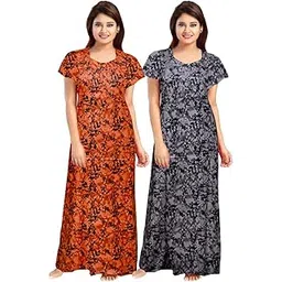 trendy fab Women 100% Cotton Floral Print Ankle Length Nightwear Maxi Nighty Free Size with Front Zip Regular Night Gown Night Dress Nighty Maxi Purple,Red-picture-27
