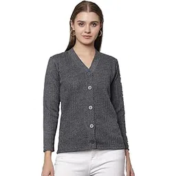 trendy fab Women Woolen V-Neck | Winter Wear Cardigan Pullover for Women | Fashionably Regular Fit Sweater Jerseys for Women's & Girls (Grey,X-Large)-picture-11