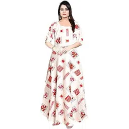 trendy fab Women's Attractive Rayon Maxi Dress Full Length Anarkali Gown Kurti for Women and Girls (Free Size Upto XXL) White-picture-12